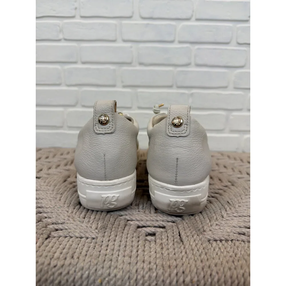 Paul Green Leather Platform Sneakers Cream Gold Hardware Size 5